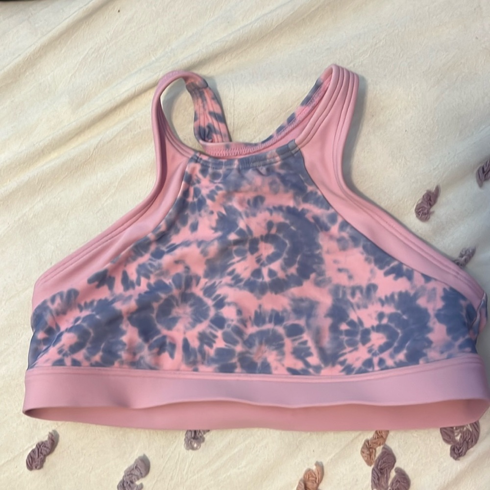 Athleta girl size 12, pink and purple tie-dye bikini top